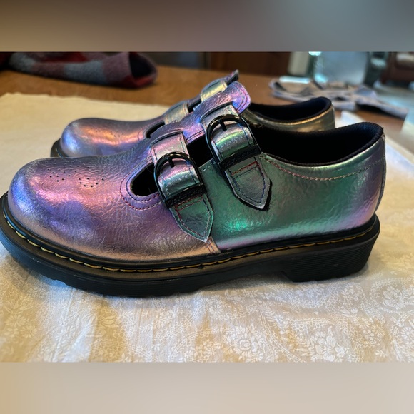 Dr. Martens Iridescent Rainbow Crinkle Leather Mary Jane Shoes. - Picture 1 of 10